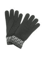 Fendi Gray Zucchino Logoed Cuff Knit Wool Gloves