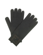 Fendi Logo Cuff Knit Wool Gloves