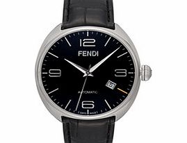 Fendi matic black leather and steel watch