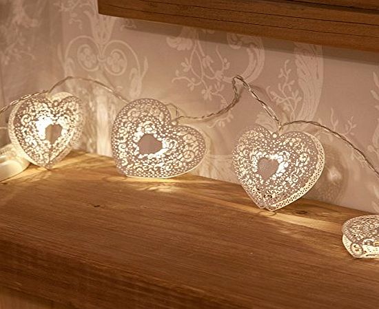 Festive Lights White Metal Heart Battery Fairy String Lights with Timer, Warm White LED by Festive Lights