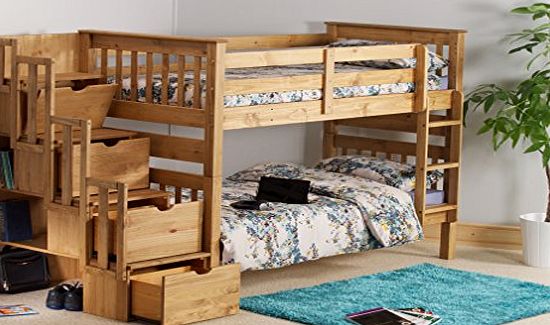 FHZ Ltd MISSION STAIRCASE STORAGE SINGLE BUNK BED IN WAXED PINE