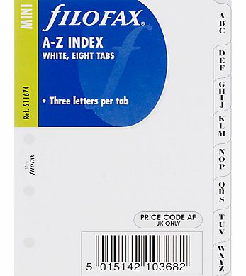 Filofax Mini Inserts, White A-Z Index