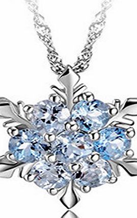 findout ladies swarovski element sterling silver blue crystal snowflake pendant necklace .for women girls children.(f1465)