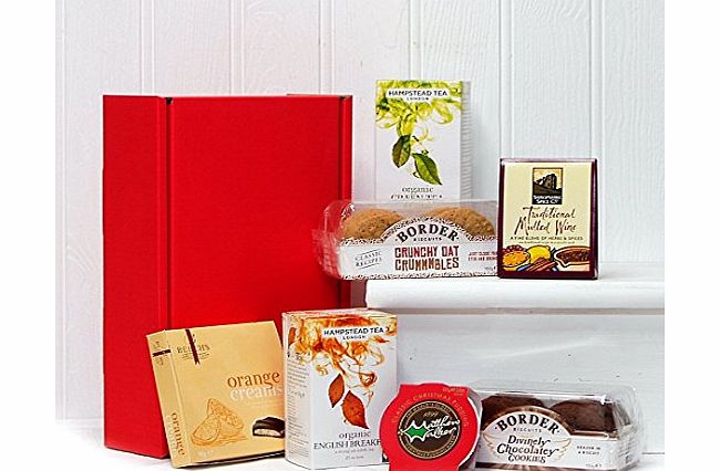 Fine Food Store Deluxe Tea amp; Biscuits Red Gift Box Christmas Hamper with 7 Items from Fine Food Store