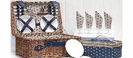 Fine Food Store Lonsdale Deluxe 4 Person Wicker Picnic Hamper Basket with Chiller Bag 