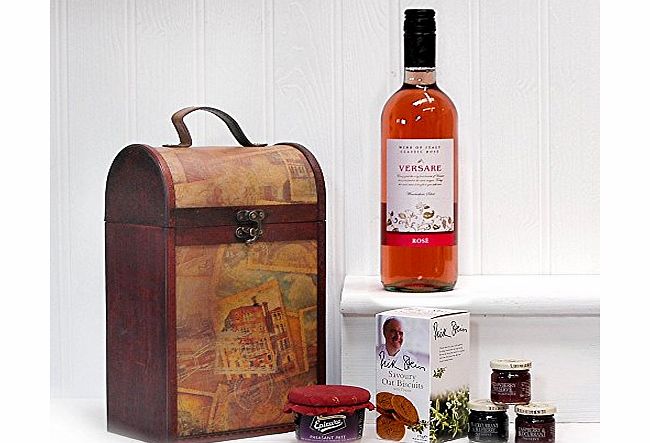 Fine Food Store The Clarendon Vintage Wooden Wine Chest Christmas Hamper with 750ml Versare Rose Wine - Luxury Xmas Corporate Birthday Wedding Anniversary Gifts Presents for Men Women Mum Dad