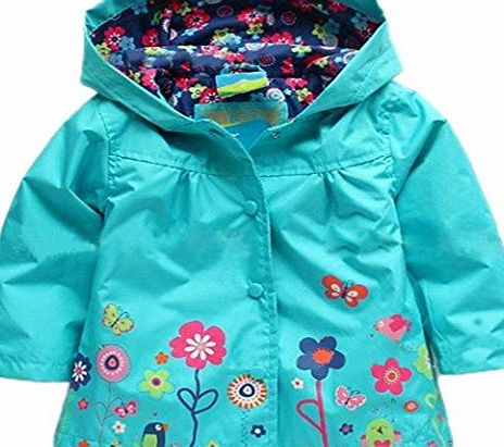 Finejo  Girl Kids lovely Flowers Hooded Long Sleeve Waterproof Raincoat Jacket