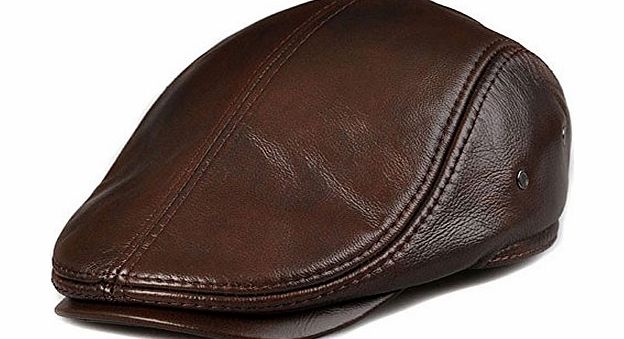 fineplus  New Classic Full Grain Leather Warm Peaked Cap For Men Brown XX-Large