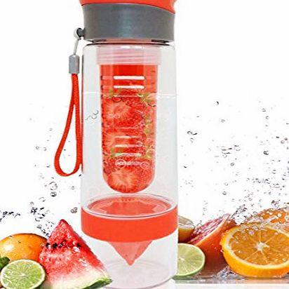 FiNeWaY TRITAN INTERFUSE 700ML FRUIT INFUSION INFUSING INFUSER WATER CITRUS BOTTLE SPORT BPA FREE -- HEALTHY LIVING (RED)