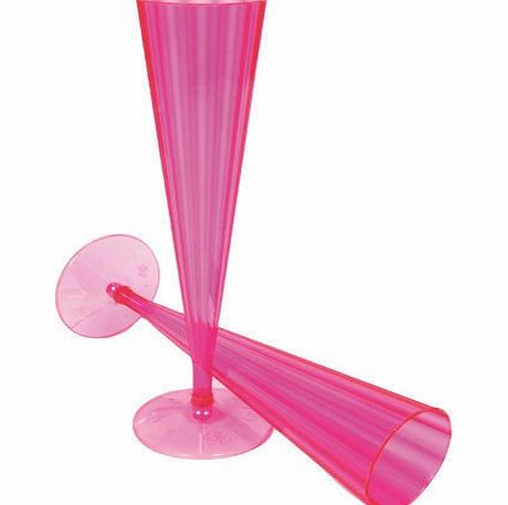 Finishes Touches Party Store Pack Of Ten Hot Pink Fluted Deluxe Plastic Champagne Flutes