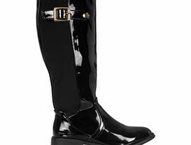 FIORELLA Black patent buckled knee-high boots