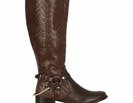 FIORELLA Brown leather crochet knee-high boots
