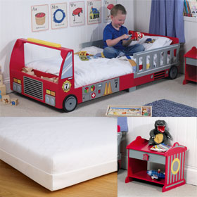 Fire Engine Bed and Bedside Table, with Pelynt Ventiflow Mattress - SAVE andpound;15