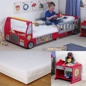 Fire Engine Bed and Bedside Table, with Polzeath Ventiflow Mattress - SAVE andpound;15