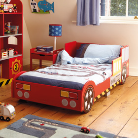 FIRE Engine Toddler Bed, Red Bedside Table,