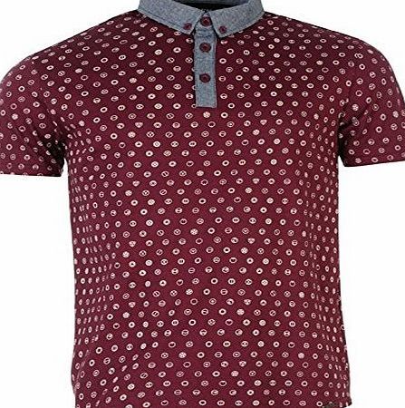Firetrap Mens All Over Print Polo Shirt Short Sleeve Casual Tee Top Grape Wine M