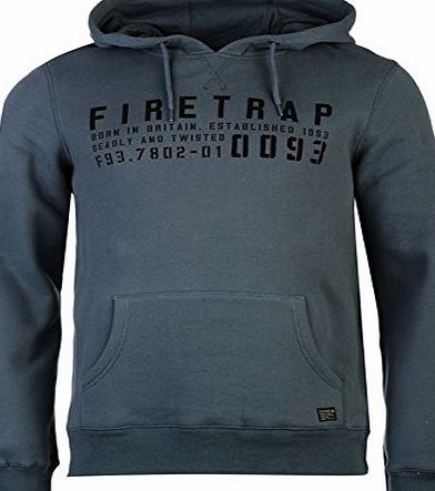 Firetrap Mens Ivory Hoody OTH Hoodie Long Sleeve Hooded Casual Top Dark Slate M