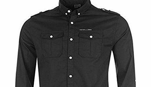 Firetrap Mens Slater Cotton Shirt Buttoned Long Sleeved Tee Top Cuffs Black XL