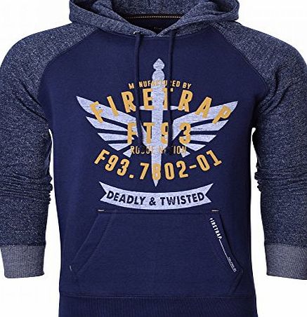 Firetrap Original Mens Designer Overhead Hoodie Hooded Jumper Sweatshirt Top - Red, Blue, Grey Large Navy Blue
