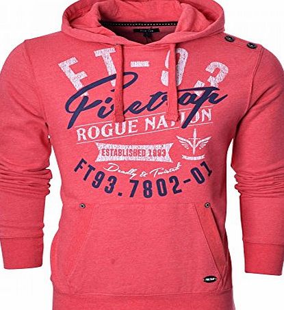 Firetrap Original Mens Designer Signature Logo Overhead Hoodie Hooded Jumper Sweatshirt Top Large Red