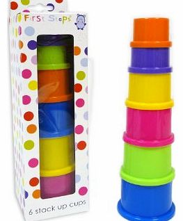 First Steps - 6 Coloured Stack Up Cups - Ideal For 6 Months  