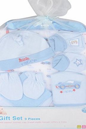 First Steps 9 Piece Baby Gift Set Newborn Christening Present Blanket Booties Hanger - Blue