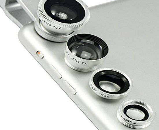 first2savvv  JTSJ-4N1-A16 silver mobile phone Universal 4 in 1 Clip Camera professional glass Lens Kit (fish eye, wide angle, macro lens and barlow) for Apple iphone 6 plus iphone 6 
