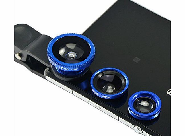 first2savvv  JTSJ-YY-A03 blue mobile phone Universal 3 in 1 Clip Camera professional class Lens Kit (fish eye, wide angle and macro lens) for Nokia Lumia 1320 Asha 503 Lumia 1520 Lumia 630 Lumia 930 Lu