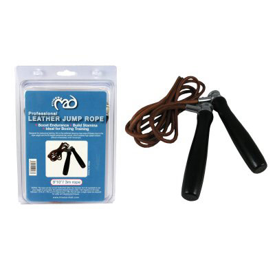 Fitness-Mad 9and#39; 10 Leather Jump Rope (FSKIPLR - 9and#39; 10 Leather Rope - BLACK/BROWN)
