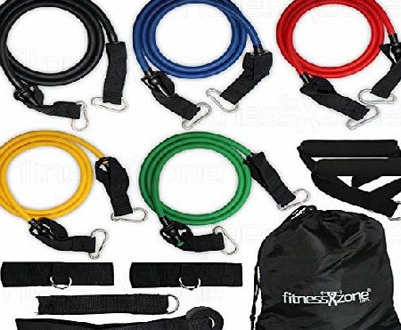 Resistance Bands Set fitnessXzone | Exercise Bands | Home Gym Fitness Equipment | Workout Bands | Exercise Equipment for Pilates Yoga Core Training | 100% Natural Latex Tubes