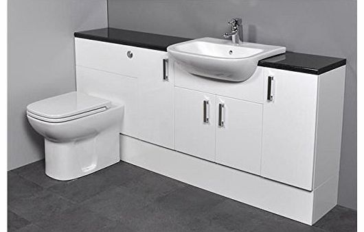 FITTED BATHROOM FURNITURE Gloss White Fitted Bathroom Vanity Furniture 1700mm Chrome tap and handles Toilet and Basin Sink
