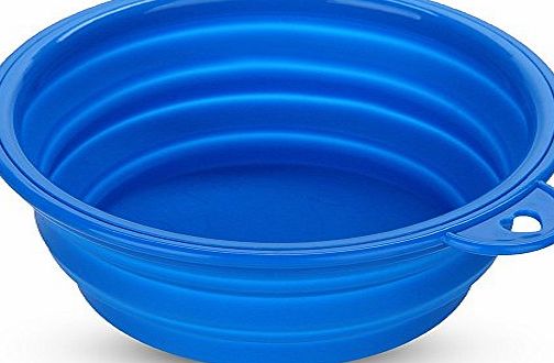 fitTek Drinking Bowl Water Bowl Dog Food Bowl Silicone Collapsible Travel Bowl (Blue)