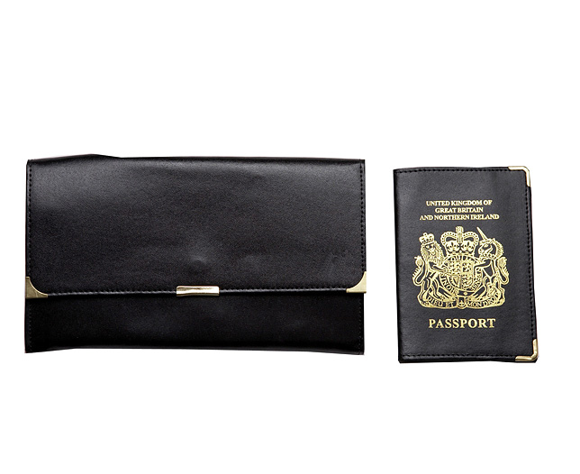 Five Piece Leather Travel Wallet Black