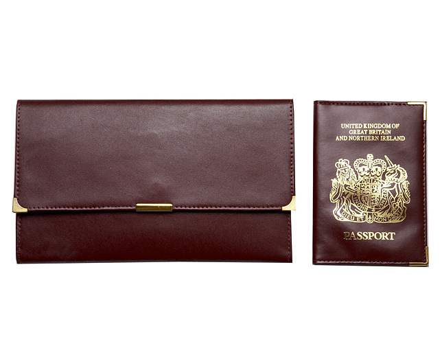 five Piece Leather Travel Wallet Burgundy