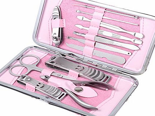 Five Season 12pcs Stainless Steel Manicure Pedicure Set Nail Scissors Nail Clippers Kit With Pink Case