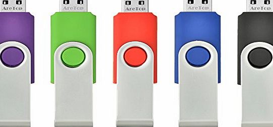5pcs 4GB Swivel Design USB 2.0 Flash Drive Memory Stick (5 Mixed Colors: Black Blue Green Purple Red)