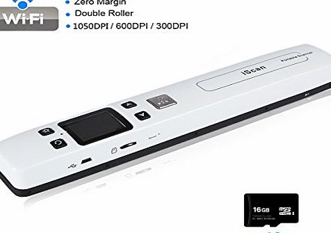 FLAGPOWER Portable Document amp; Image Scanner Magic Wand Built in WiFi Function with High Resolution(1050 dpi), Handheld Wireless Scanner Include 16G Micro SD Card (White)