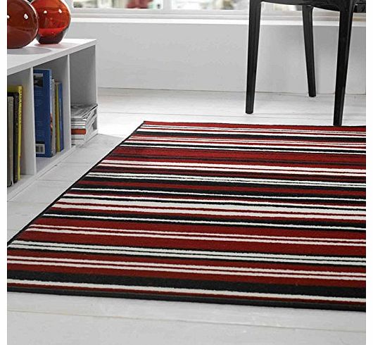Flair Rugs Element Canterbury Striped Rug, Red/Black, 120 x 160 Cm