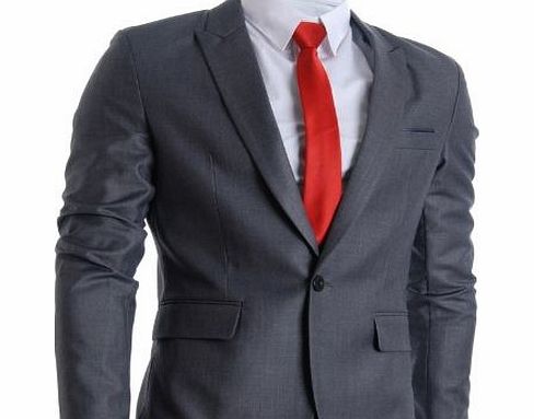 FLATSEVEN Mens Designer Slim Fit Stylish Peaked Lapel Blazers (BJ301) Grey, Mens M