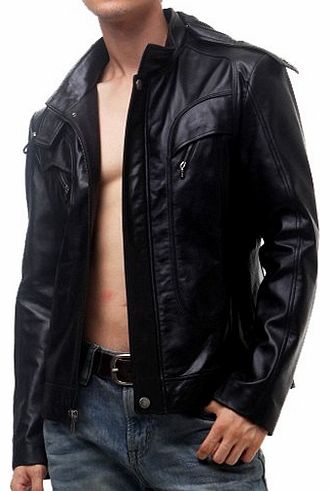 FLATSEVEN Mens Slim Fit Genuine Leather Hooded Jacket Sheepskin Rider (LJ108) L