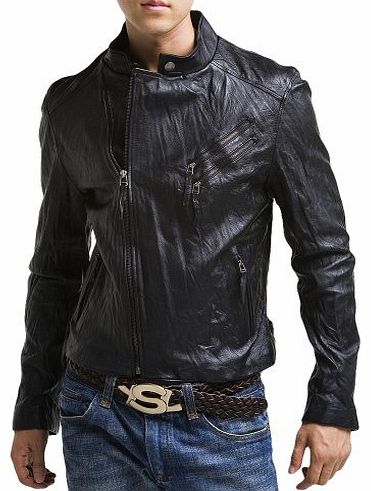Mens Slim Fit Genuine Leather Sheepskin Jacket Asymmetric Rider (LJ105) L