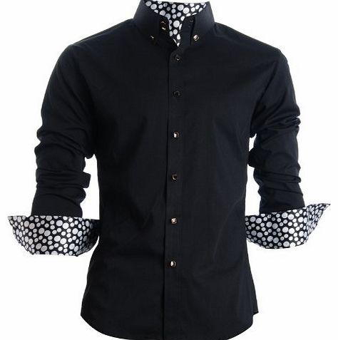 FLATSEVEN Mens Slim Fit Square Buttoned Dress Shirts (SH422) Black, XL