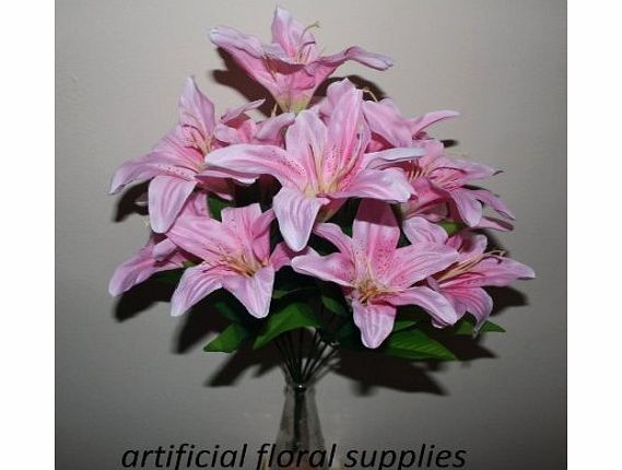 floral natalie 12 heads lily bush PINK artificial flower wedding / graves / vases