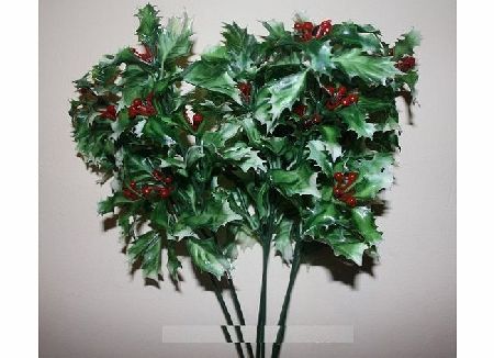 floral supplies (Variegated Holly)LARGE Plastic Artificial Holly 6 Stems Christmas Crafts Flowers Table Vase Grave
