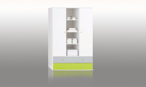 florian 2 door 4 draw wardrobe - White Lime and Silver