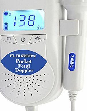 FLOUREON  Fetal Doppler 3MHZ Fetal Baby Heart Rate Monitor Backlight LCD Display with Gel and Battery