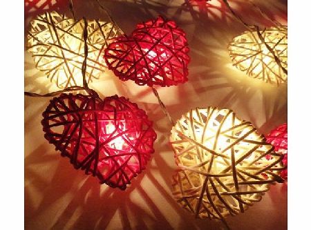 Flowerglow Red amp; White Heart Rattan LED Fairy Lights By Flowerglow