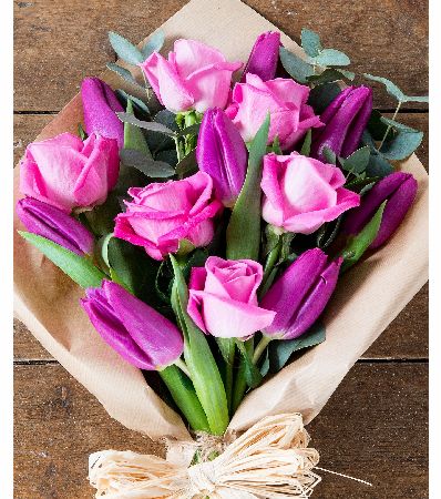 Flowers Direct Candy Pink Roses and Purple Tulips