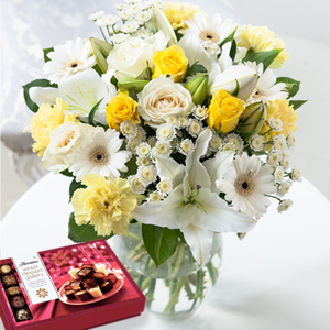 Flowers Direct Morning Dew Rose and Lily with Free 390g Dessert