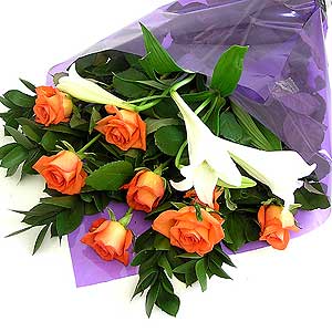 Flowers Directory Orange Roses & Longiflorum Lilies